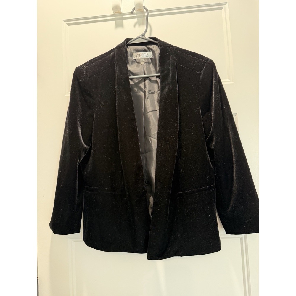 Kasper Women's Black Velvet Special Occasion Open Front Blazer Jacket Sz 12P